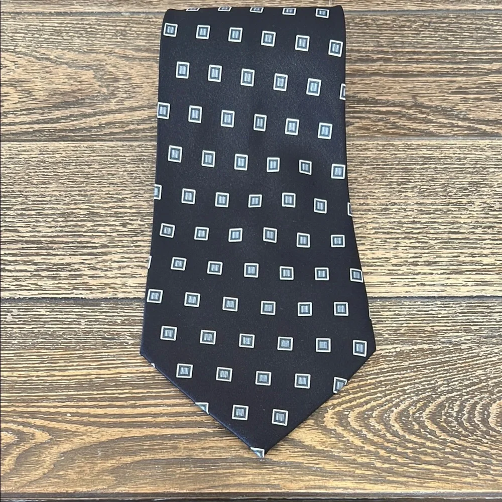 Rene Chagal Classic Black and Gray Geometric Silk Tie Hand Made‎